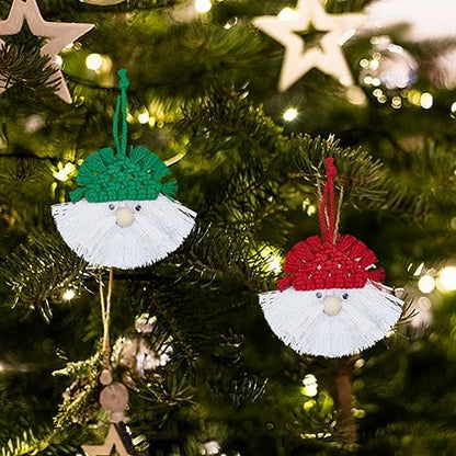 FREEBLOSS 6 Set DIY Macrame Christmas Gnomes Macrame Santa Claus for Christmas Tree Decor Christmas Tree Hanging Gnomes Santa Elf for Holiday Decor, Instructions Included - Image 4