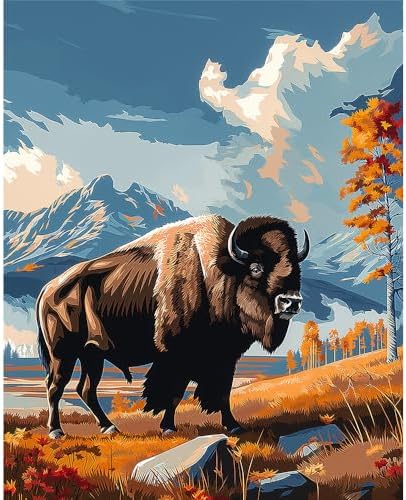 Natuyalo Paint by Numbers for Adults Beginner, Bison Acrylic Easy Paint by Numbers Kits Animal Craft Kits for Adults Suitable for Home Wall Decoration Flameless 16x20 Inch by Natuyalo