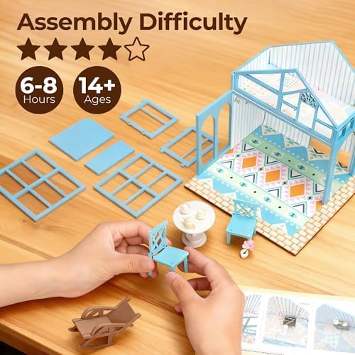 BenBen DIY Miniature House Kit, Mini House Building Kit for Adults, Model Craft Kits with Furniture, Tiny Dollhouse Diorama to Build for Hobbies, Gifts for Family and Friends(Garden Tea House) - Image 3