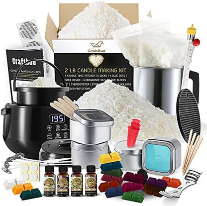 Soy Candle Making Kit - 2LB Soy Wax & 58 PC DIY Kit for Adults & Kids, Includes Electric Wax Melter, Candle Wicks & More by CraftBud