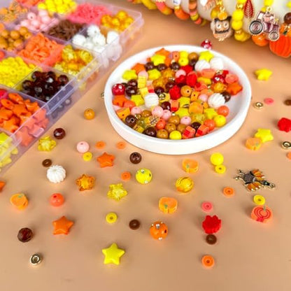 XBYzuzi 1540Pcs Fall Beads for Bracelets Making Kit, Thanksgiving Beads for Bracelets Jewelry Making Orange Assorted Autumn Maple Leaf Pumpkin Clay Bead Turkey Charms for Necklace Earrings DIY Crafts - Image 7