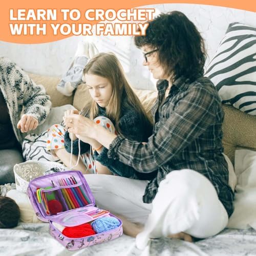 HATINXIA 58pcs Crochet Kit Beginners, Crochet Hook Set with Yarn, Portable Crocheting Kit for Starter, Ergonomic Crochet Needles Tools DIY Knitting Accessories for Experienced Crochet Lovers, Swan - Image 7
