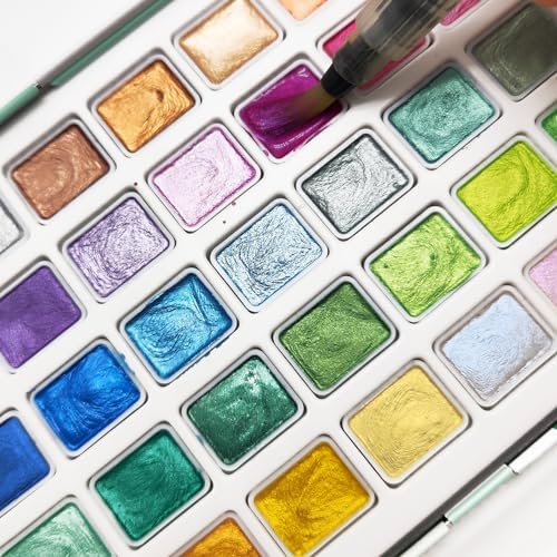 Artecho 50-Color Metallic Watercolor Paint Set with Easy-Hold Ring - Image 4