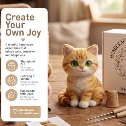 DIY Needle Felting Kit Cute Orange Tabby Cat – Needle Felting Starter Kit with Fiber Roving, Needles, Felting Pad & Instructions | Felted Cat Kit for Beginners Adults | DIY Craft Gift Home Decoration - Image 2