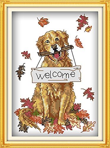 Funcrostitch Counted Cross Stitch Kits for Beginners,14ct Unprinted Pattern Embroidery Kit Dmc Cotton Threads Needleworks for Adults-Welcome 7.1"×10.2"