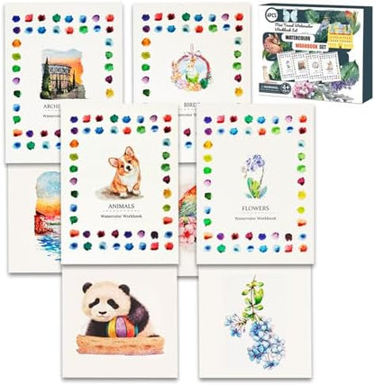 Watercolor Workbook, 100% Cotton Watercolor Paper Pad Set – 4 Pack (52 Sheets), 5.4" x 7.4" Cold Press 140lb / 300gsm Glue Bound Art Paper for Adults, Beginners & Daily Practice by Unknown