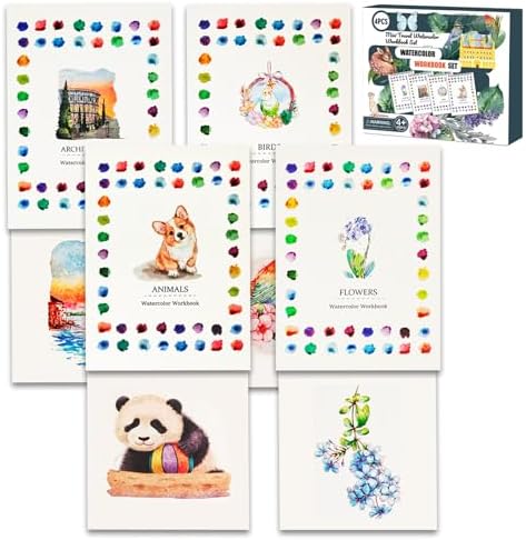 Watercolor Workbook, 100% Cotton Watercolor Paper Pad Set – 4 Pack (52 Sheets), 5.4" x 7.4" Cold Press 140lb / 300gsm Glue Bound Art Paper for Adults, Beginners & Daily Practice by Unknown