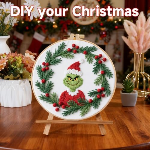 BBLYBD Christmas Embroidery Kit, 1 Set Cross Stitch Craft Kit for Beginners with Pre-Printed Embroidery Fabric, Hoop, Step-by-Step Instruction, Color Threads & Needles (Christmas-1 Set) - Image 5