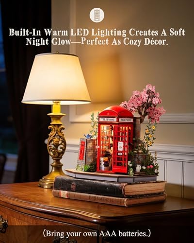 Rolife 3D Wooden Puzzle Vintage Style Model Kit, British-Style Telephone Booth Bookshelf DIY Building Toy for Adults, Model Building Kit, Fun Craft Home Decor Gifts for Adults Family - Image 4