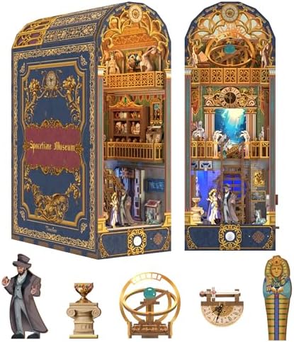 Tonecheer DIY Book Nook Kit for Adults, 3D Wooden Puzzle Bookend Miniature House Kit, Booknook Bookshelf Insert Decor with Dust Cover and LED Lights Gifts (Spacetime Museum) by Tonecheer