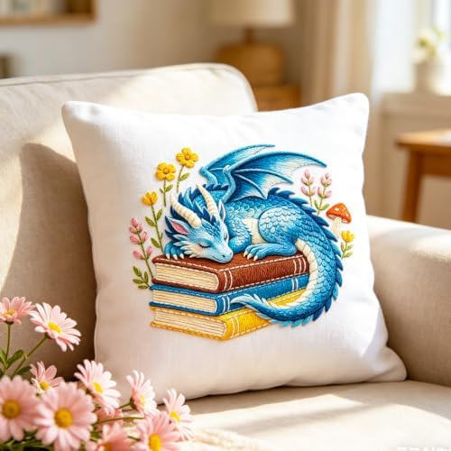 BEUNITONE 4 Set Embroidery Kits for Beginners with Dragon Pre-Print Patterns, DIY Craft Kits Include Instructions and 2 Embroidery Hoops, Cross Stitch Needlepoint Kits for Craft Lover and Home Decor - Image 7
