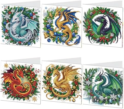 6pcs DIY Diamond Art Christmas Cards Kit with Envelopes & Tools-Diamond Dot Greeting Cards,Xmas 5D Rhinestones Painting for Adults,DIY Craft Family Friend Xmas Gifts(Christmas Dragon) by Unknown