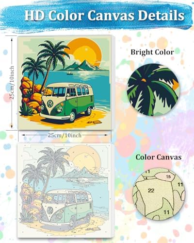 TOCARE Framed Paint by Numbers Kit for Adults Beginner & Kids Ages 8-12,Palm Tree Bus Paint by Number Framed,Simple Oil Paint by Number Kits on Canvas Framed Bus(10x10 Inch, Without Easel) - Image 2