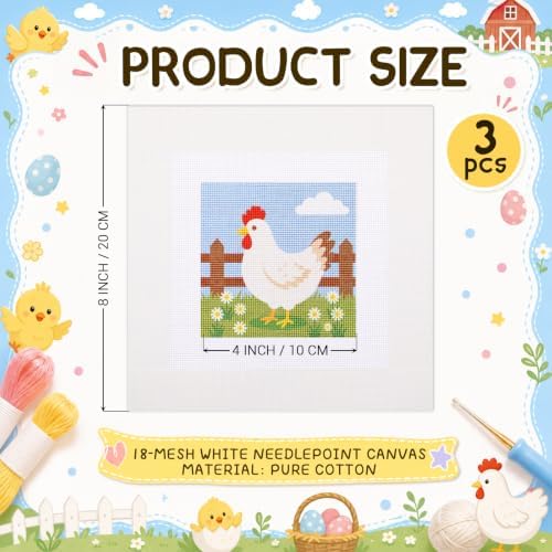 3 Pcs 18 Mesh Farmhouse Needlepoint Canvas with Tape, 8" x 8" - Image 2