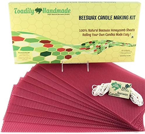 Make Your Own Beeswax Candle Kit - Includes 10 Full Size 100% Beeswax Honeycomb Sheets in Cranberry and Approx. 6 Yards (18 Feet) of Cotton Wick. Each Sheet Measures Approx. 8" x 16 1/4". by ToadilyHandmadeBeeswaxCandles