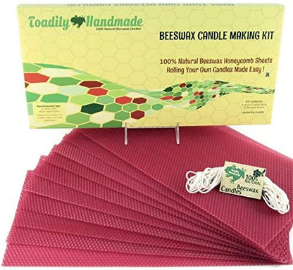 Make Your Own Beeswax Candle Kit - Includes 10 Full Size 100% Beeswax Honeycomb Sheets in Cranberry and Approx. 6 Yards (18 Feet) of Cotton Wick. Each Sheet Measures Approx. 8" x 16 1/4". by ToadilyHandmadeBeeswaxCandles