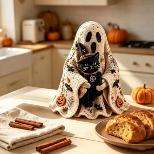 Ghost Halloween DIY Felt Patchwork Kit, 3 Styles Pre-Cut Fabric Ghost Sewing Craft Set, Handmade Fall Decor (Lantern) - Image 3