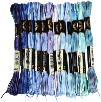 12 Skeins 105 Yards Blue Embroidery Thread Variegated Cross Stitch Floss Bulk 6 Ply Polyester Yarn Colorful Friendship Bracelet String for Sewing Making Needlecraft Knitting Stitching DIY by CABODYALS