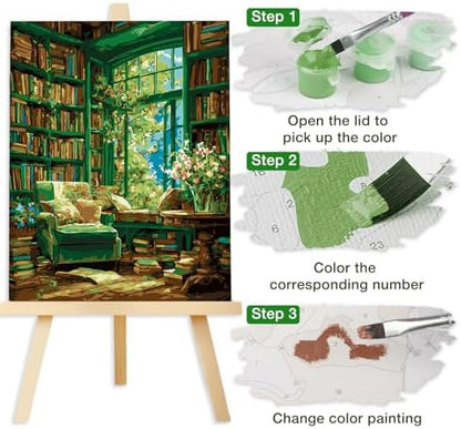 Lxmsja Books Room Paint by Numbers Kit for Adults, Tree Window Acrylic Paint by Numbers for Adults Beginner, DIY Craft Supplies Oil Painting Kits for Home Wall Decor 16x20 inch (No Frame) - Image 7