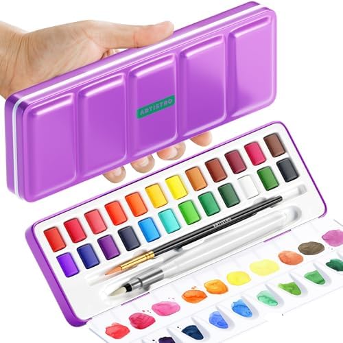ARTISTRO Vivid Watercolor Paint Set with Palette & Brush Pens - 24 Colors by ARTISTRO
