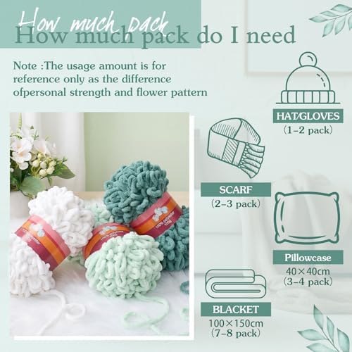 Threlaco 6 Skeins Loop Yarn for Finger Knitting, 600g, White, Green - Image 4