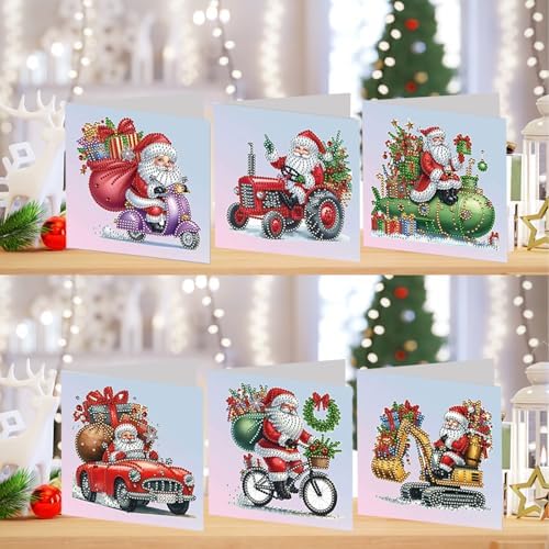 Diamond Art Christmas Cards Kit, 6PCS DIY Diamond Painting Christmas Cards with Envelopes, 5D Diamond Dot Greeting Cards for Adults, Xmas Card for Holiday Crafting Gifts (Christmas Santa Claus) - Image 2