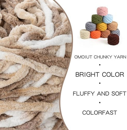 3 Pack Plush Chenille Chunky Yarn 100g (49.2yd) - Fluffy Velvet Yarn Crochet for Blanket Knitting and Crocheting - Baby Yarns for Crocheting Soft - Amigurumi Yarns (3 White Coffee) - Image 2