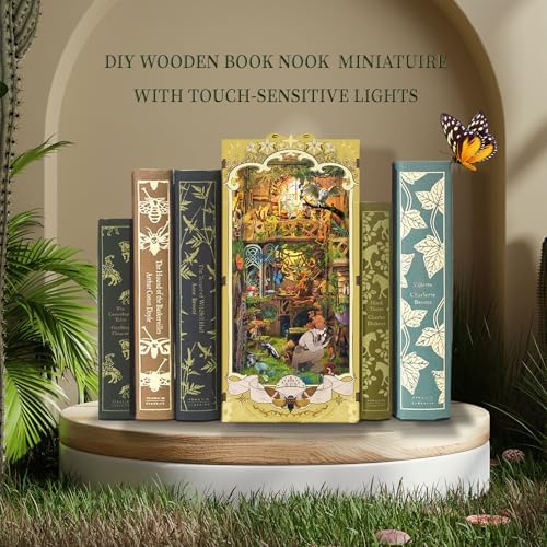 DIY Book Nook Kit,DIY Dollhouse Booknook Bookshelf Insert Decor,3D Wooden Puzzles with LED Dust Cover,Book Nook Miniature Kit,Birthday Halloween Home Decor for Teens Adult-Insects Story - Image 6