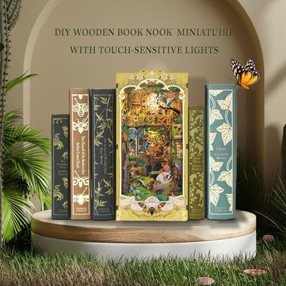 DIY Book Nook Kit,DIY Dollhouse Booknook Bookshelf Insert Decor,3D Wooden Puzzles with LED Dust Cover,Book Nook Miniature Kit,Birthday Halloween Home Decor for Teens Adult-Insects Story - Image 6