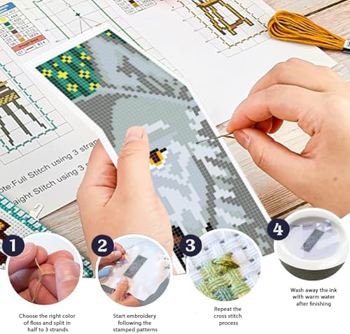 ORIGACH 6 Set Wolf & Forest Cross Stitch Bookmark Kit for Beginner - Image 4