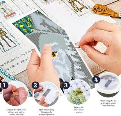 ORIGACH 6 Set Wolf & Forest Cross Stitch Bookmark Kit for Beginner - Image 4