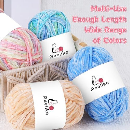 Aeelike 3 Pack Chenille Yarn,Soft Polyester,Each 100g/10.5oz 197yds,SkyBlue - Image 6