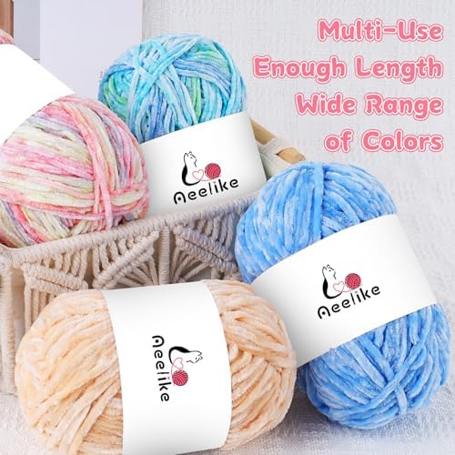 Aeelike 3 Pack Chenille Yarn,Soft Polyester,Each 100g/10.5oz 197yds,Pink - Image 4