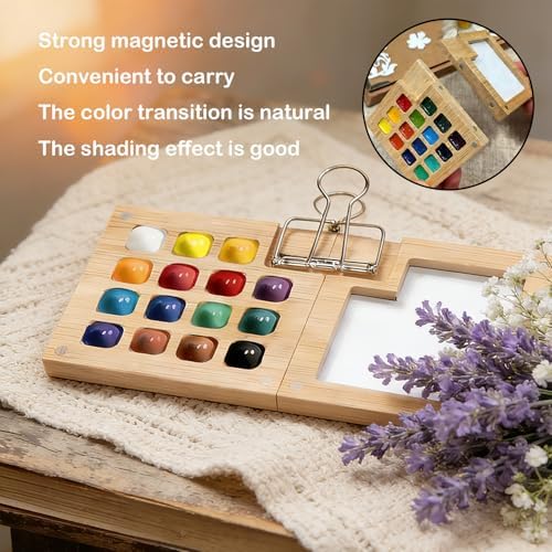 Mini Watercolor Paint Set Bamboo Travel Kit with Watercolor Palette Paintbrush Storage Bag and Water Storage Bottle Ready to Use Watercolor Sets for Artists and Beginners（15 Squares） - Image 7