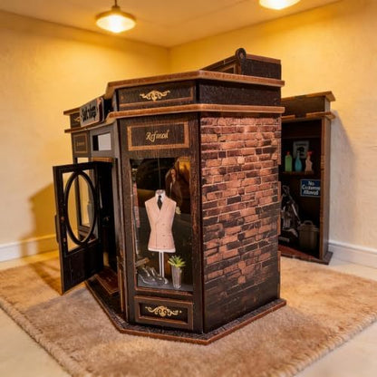 Book Nook Kit LED Wooden Miniature Suit Shop, 3D DIY Dollhouse Assembly Model with Crafted Interior, Creative Hobby Building Set for Adults - Image 5