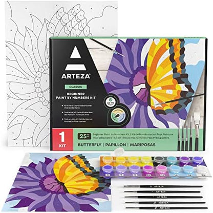ARTEZA Paint by Numbers Kit for Adults, 12x16 Inches, 25 Pieces, 1 Canvas Panel, 16 Acrylic Paint Pots, 5 Paintbrushes, Art Supplies for Home & Office by ARTEZA