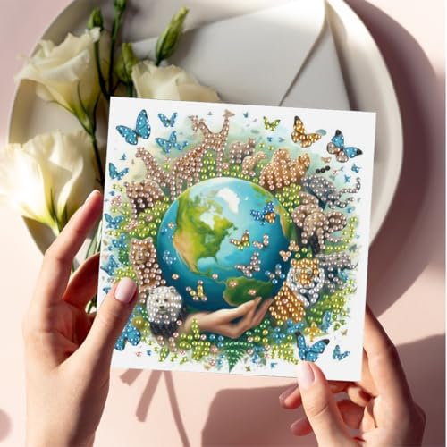 jinglinhh 6pcs Diamond Art Painting Earth Flowers Tree Greeting Cards with Envelopes, DIY Card Making Kits for Adults, Diamond Art Postcards Christmas Cards Craft Gifts - Image 7