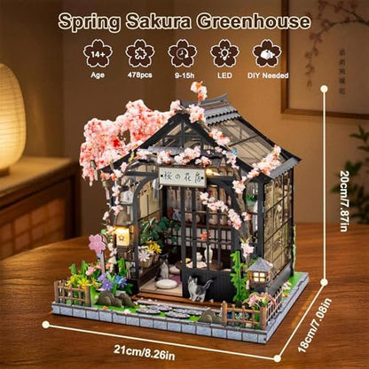 DIY Miniature House Kit, Sakura Greenhouse Tiny 3D Wooden House Making Set for Adults, Dollhouse Bookshelf Decor with Furniture & LED Lights, Christmas Birthday Craft Gift for Friend - Image 2
