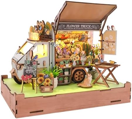 DIY Miniature House Kit (Flower Truck) Tiny Dollhouse Kits for Adults to Build, Mini Model Kits with LED, Wooden Adults Crafts Puzzles, Birthday Gifts for Family Friends by Cutywood