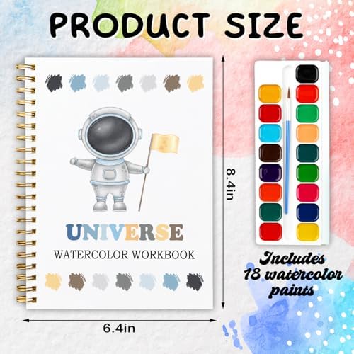 12 Space Patterns Watercolor Set, Planets Astronauts Galaxy Painting Book for Beginners, Fun Family Art Activity Kit, Cosmic DIY Gift for Teenager and Adults, Explore the Universe Workbook - Image 2