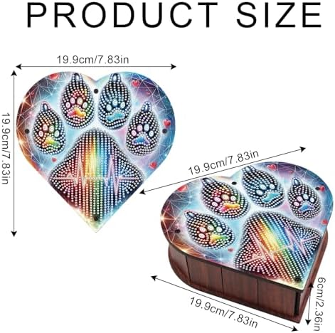 DIY Diamond Painting Storage Box Kit, Heart-Shaped Wooden Special Shaped Diamond Art Organizer for Small Accessories or Jewelry, Decorative Gift Case for Desktop Display (Rainbow Paw) - Image 2