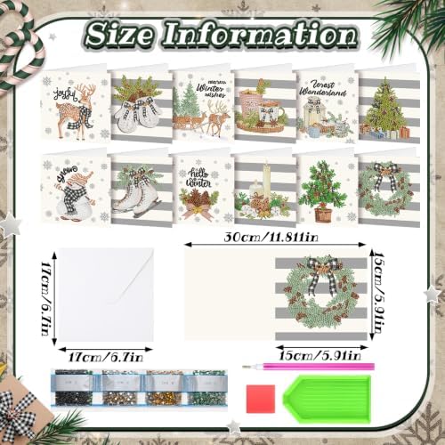 Saillong 12 Pack Neutral Christmas Diamond Painting Greeting Card Kits DIY Gray Christmas Diamond Art Cards with Envelopes Xmas 5D Rhinestones Painting Kit for Adults DIY Craft Family Friend Xmas Gift - Image 4