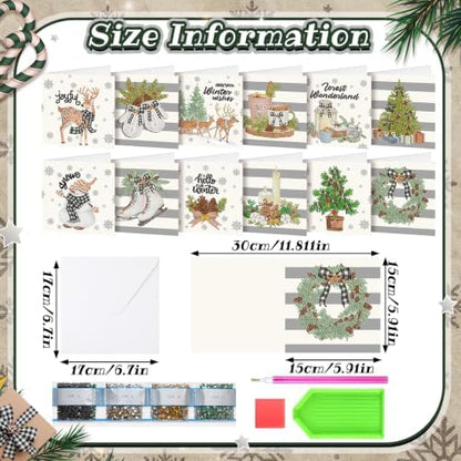 Saillong 12 Pack Neutral Christmas Diamond Painting Greeting Card Kits DIY Gray Christmas Diamond Art Cards with Envelopes Xmas 5D Rhinestones Painting Kit for Adults DIY Craft Family Friend Xmas Gift - Image 4