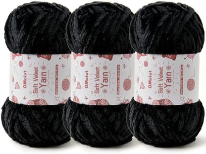 3x100g Fluffy Velvet Chenille Yarn for Crocheting and Knitting, 3x87.4yd Baby Yarn for Crocheting Soft, Crochet Chunky Yarn Amigurumi Yarns (Black) by OMoiut