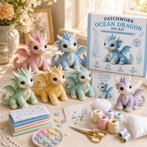 TREBIN Patchwork DIY Sewing Kit for Adults Beginners, Animal Craft Kits, Handmade Beaded Fabric Cover, Sewing Craft Kit for Home Decor Keychain Tissue Box Cover (Cute Pink Flower Dragon) - Image 5