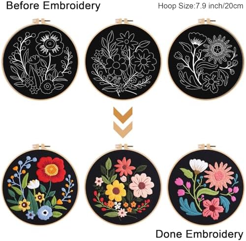 Louise Maelys 3 Pack Floral Embroidery Kit for Beginners, Washable Fabric - Image 3