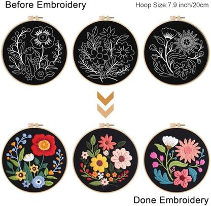 Louise Maelys 3 Pack Floral Embroidery Kit for Beginners, Washable Fabric - Image 3