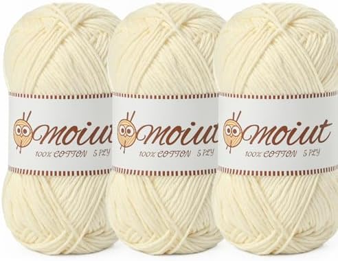 3 Pack Cotton Yarn for Crocheting, Baby Yarn for Crocheting Soft, 393yds / 5.29oz Fluffy Amigurumi Crochet Yarn, 5 Ply 100% Milk Cotton Yarn for Puzzle、Socks、Clothes(3 Milky White) by OMoiut