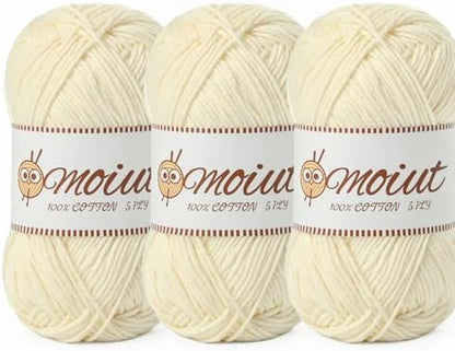 3 Pack Cotton Yarn for Crocheting, Baby Yarn for Crocheting Soft, 393yds / 5.29oz Fluffy Amigurumi Crochet Yarn, 5 Ply 100% Milk Cotton Yarn for Puzzle、Socks、Clothes(3 Milky White) by OMoiut