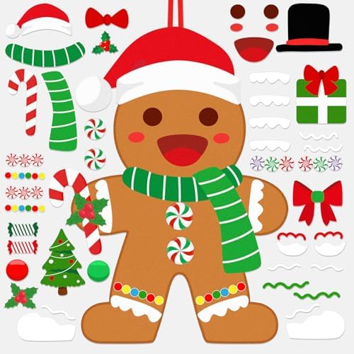 WovWeave 2.7ft DIY Felt Christmas Gingerbread Man Set with 46 Ornaments by WovWeave